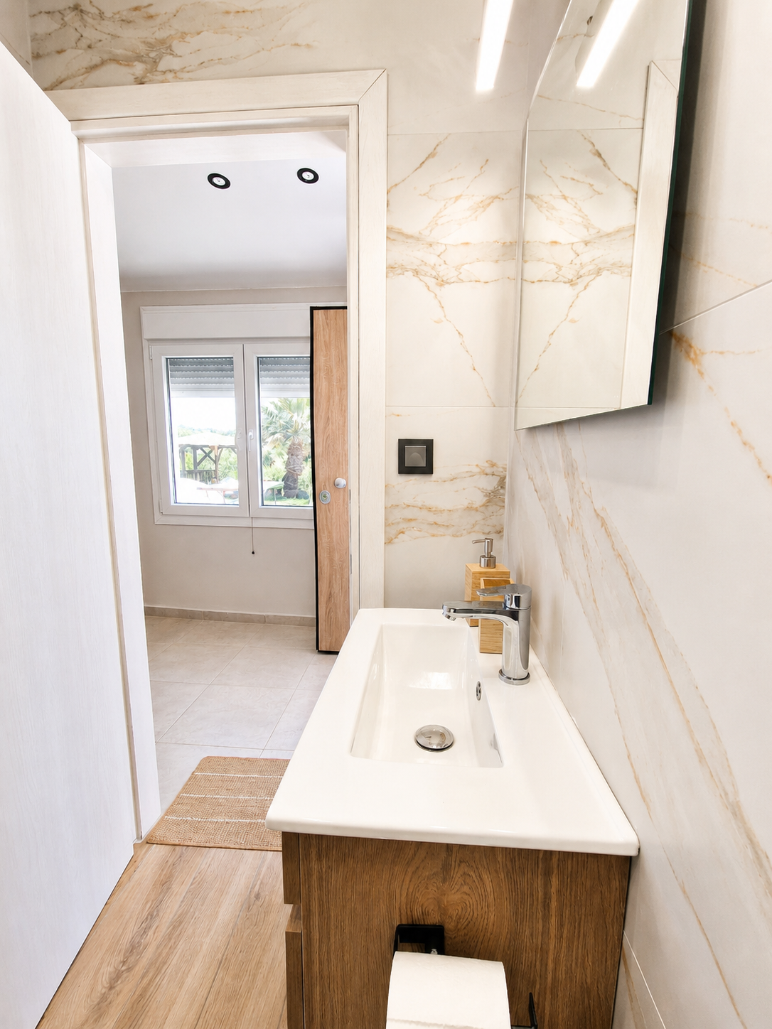 Bathroom sink and stone wall detail